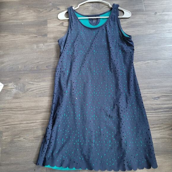 Title Nine Illusion Tank Dress S Nimblene Laser Cut Blue Trail Hiking Athletic - Picture 1 of 3